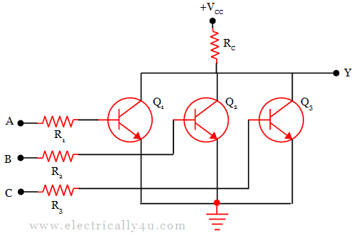 3-input Resistor-Transistor Logic NOR gate