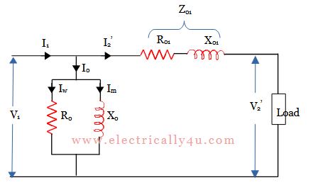exact equivalent circuit of transformer referred to primary